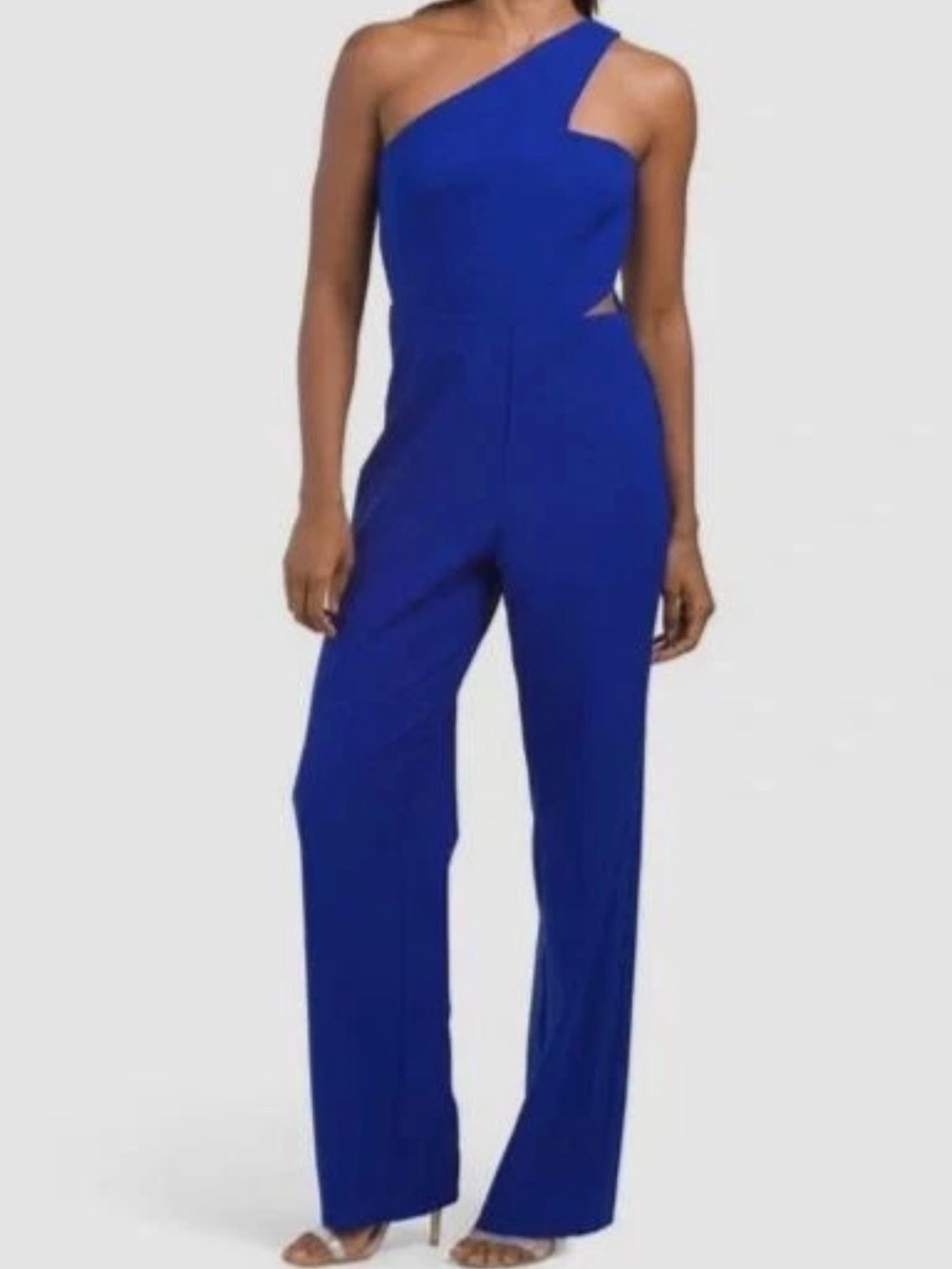 Aidan Mattox Cobalt One-Shoulder Jumpsuit